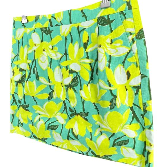 J Crew Mini Skirt Womens 8 Green Yellow Daffodil Basketweave Textured Pockets - Picture 2 of 13